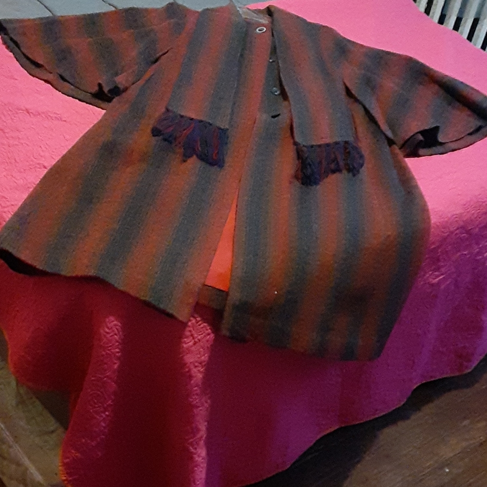 Red and blue plaid ladies wool Cape vintage coat